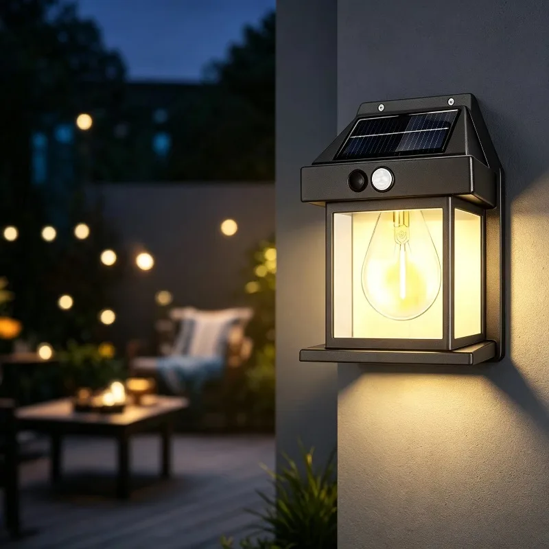 Outdoor Solar Tungsten Wall Sconce with Motion Sensor Waterproof Auto Charging LED Barn Light for Garden Courtyard Exterior