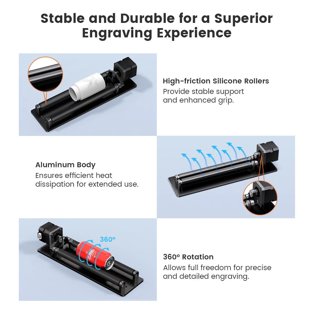 Rouleau rotatif à axe Y AlgoLaser ARR 360 °   Rotation pour graveur Laser 95%, accessoires universels pour graver des objets cylindriques