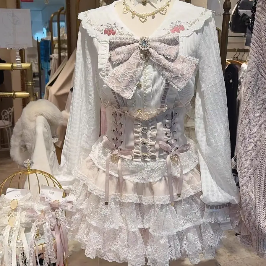 Coalfell Japanese Sweet Girl Style Kawaii and Slimming Cake Skirt Exquisite Lace cocktail dress Fluffy Mini Skirt