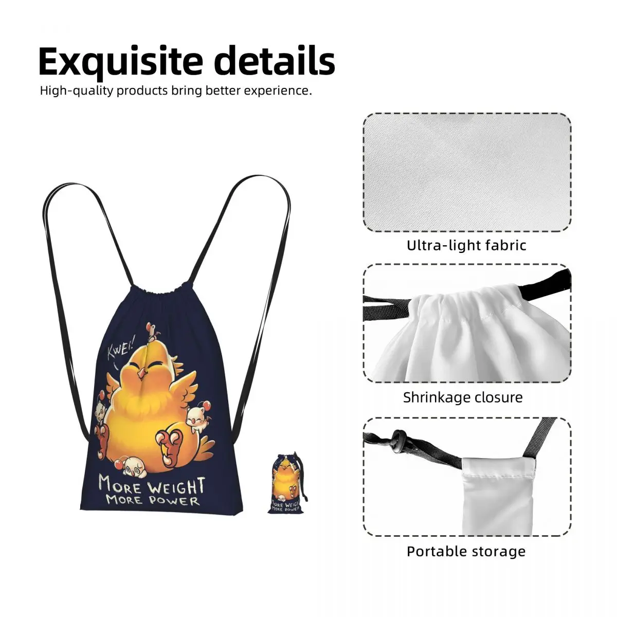 Funny Fat Chocobo - Big Power Drawstring Backpack Sports Gym Bag Portable Travel Drawstring Bag for Men Women