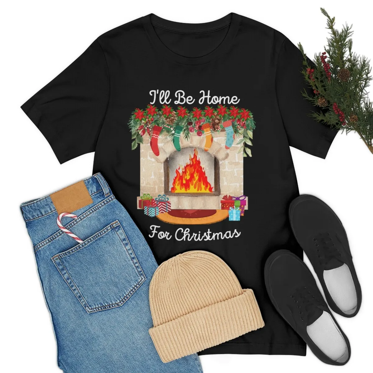 I'll Be Home for Christmas Fireplace Stockings Holiday Men Woman s Wreath