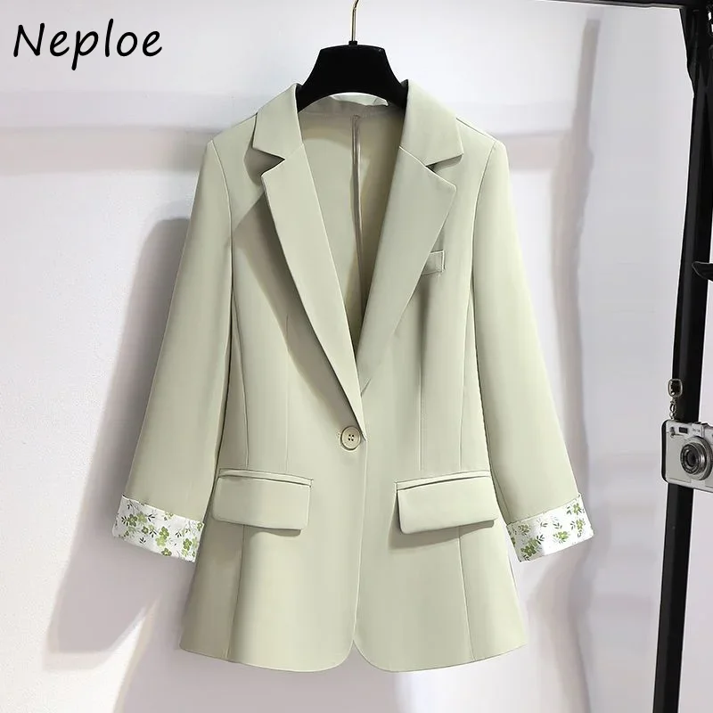 Neploe Turn Down Collar Long Sleeve Contrast Color Chaquetas Y2k Casaco Feminino Coat Early Spring Single Button Slim Jacket