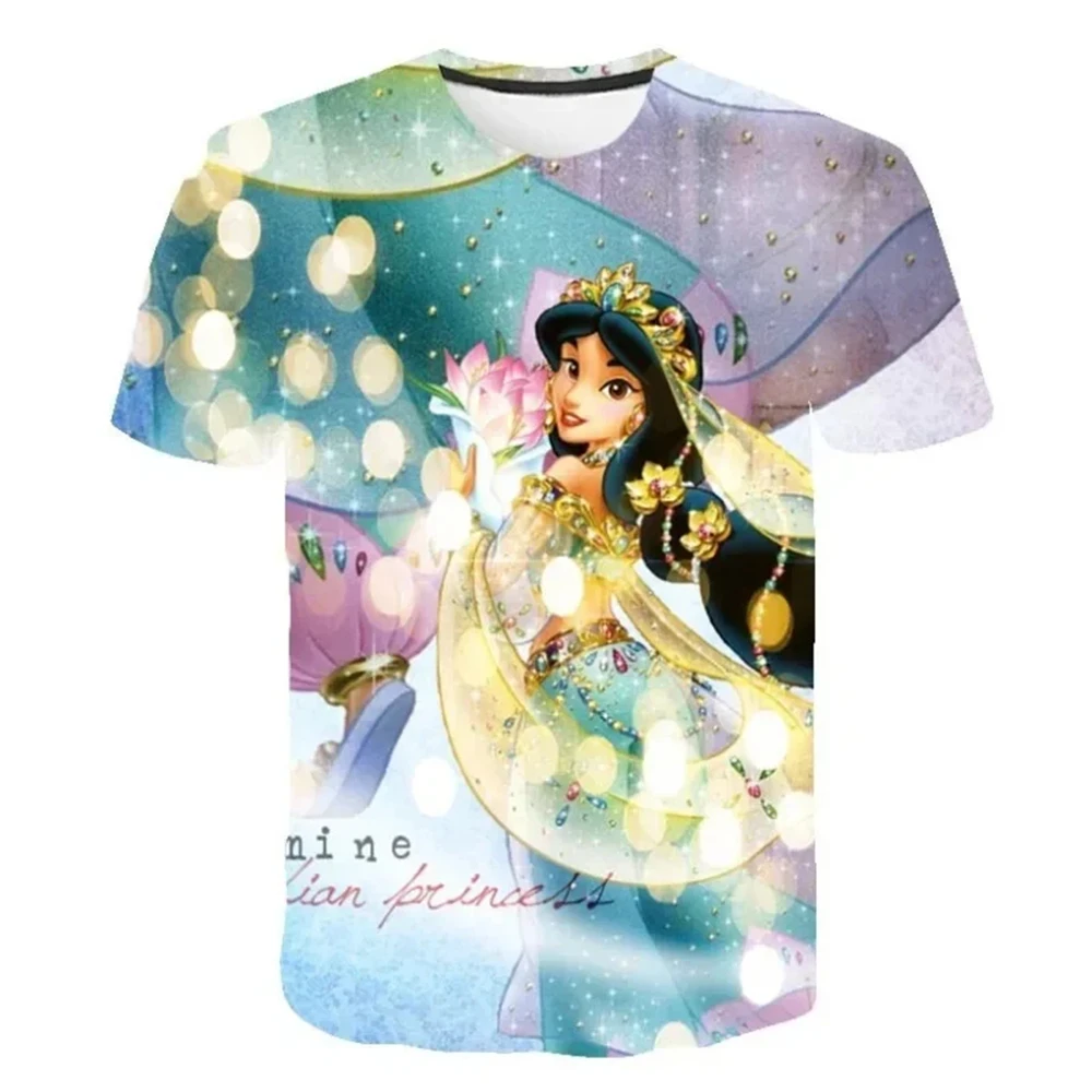 MINISO Princess T-Shirts Cartoon Anime Girls Jasmine 3D Print Streetwear Men Women Fashion Oversized T Shirt Kids Boys Tees Tops