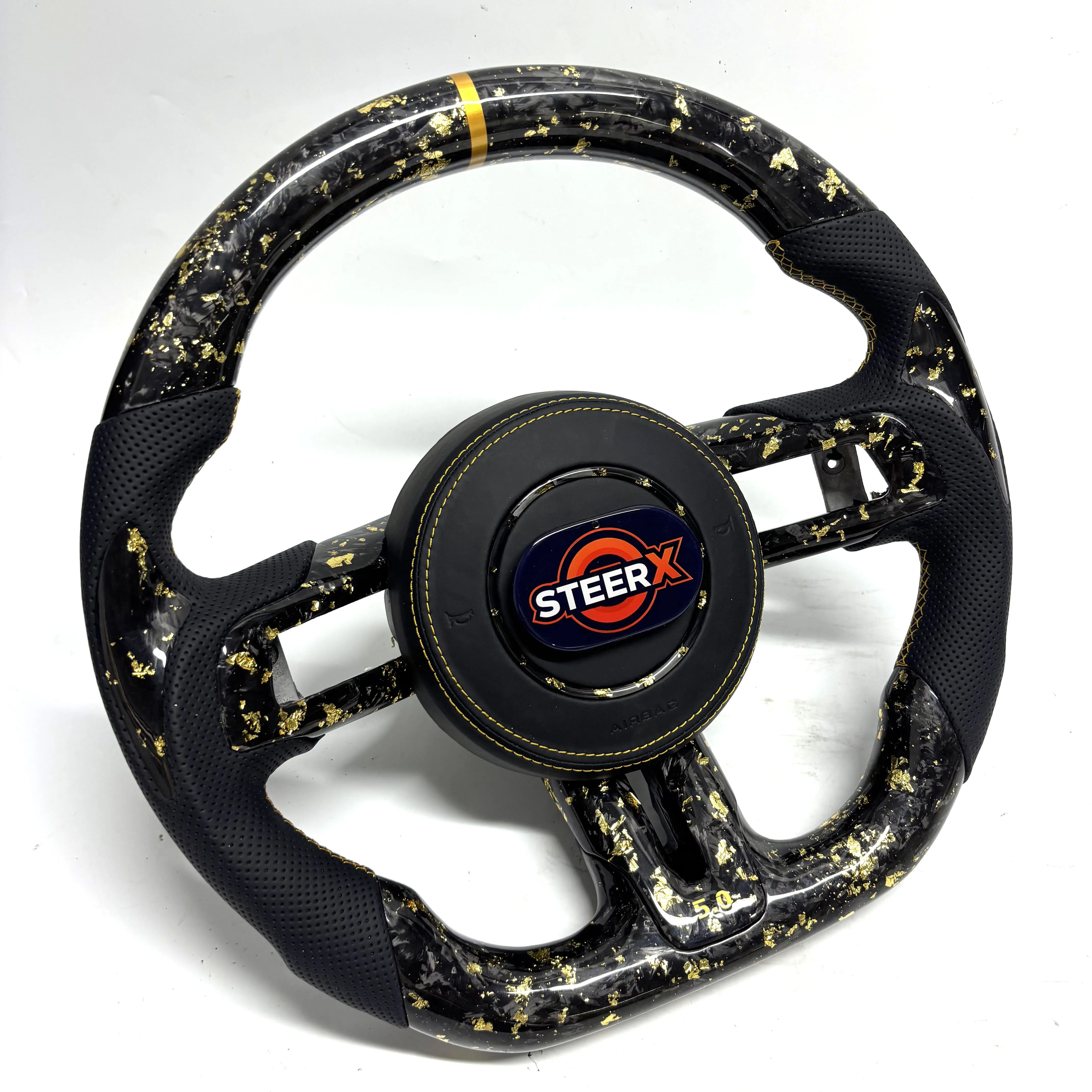 عجلة قيادة جلدية مثقوبة من ألياف الكربون لسيارة فورد موستانج 2015-2023 #3