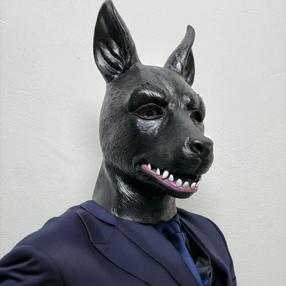 Adult Black Mr. Dog Mask Sexy Party Accessory with Big Ears Rubber Animal Mask Handsome Obedient Sheepdog Costume for Men