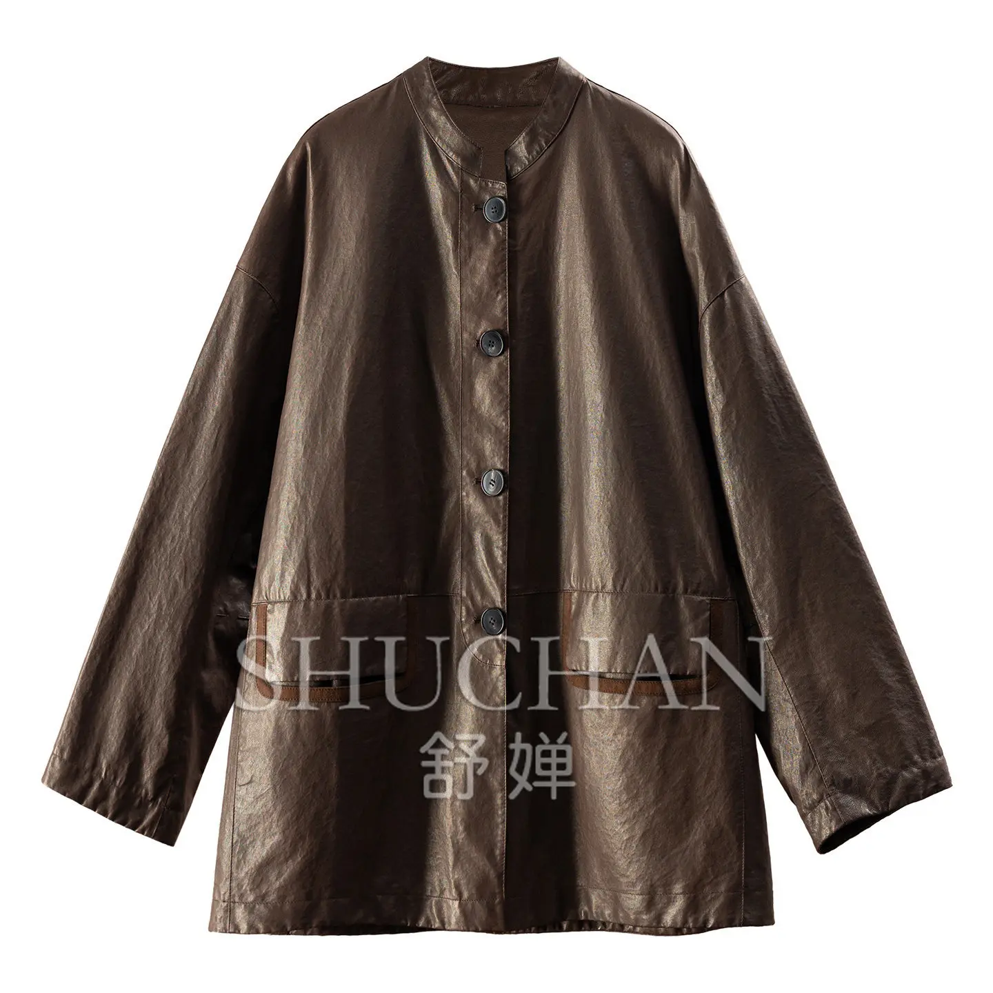 Thin Soft Luxury Loose Oil Wax Sheepskin Medium and Long Leather Jacket Female F258 Casaco Couro Legítimo Feminino