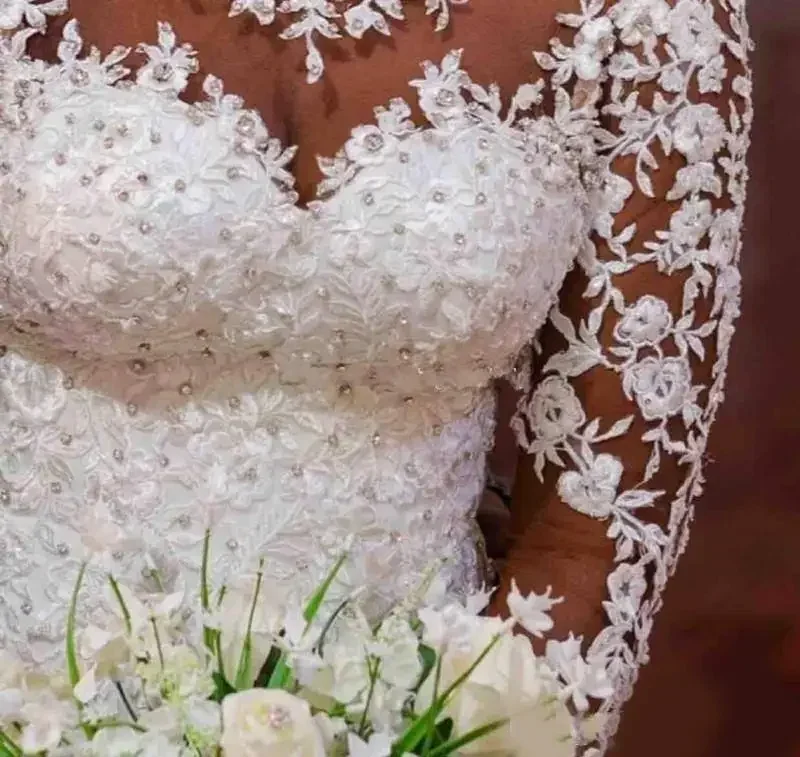 カスタマイズされたレースアップリケフルスリーブマーメイドウェディングドレスビーズカスタムメイドブライダルガウンフォーマルプラスサイズvestidosデマール