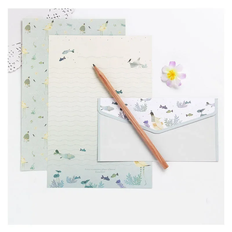 Countryside Style 6pcs Letter Papers & 3pcs Envelopes Set Flower Birds Pattern Writing Papers Envelopes for Friends Family Retro