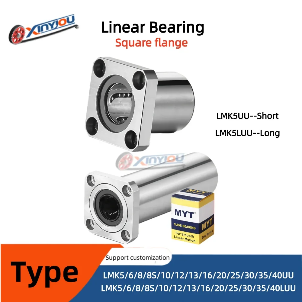 LMK Square Flange Linear Bearing (Standard/Long) 8 12 12 16 20 25 30 40UU/LUU Bearing Steel For 3d Printer Part CNC