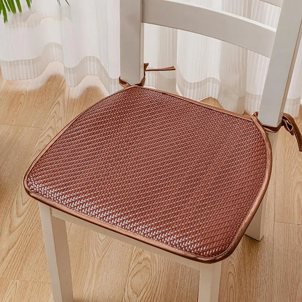 Sitting Pad Summer Seat Cushion Summer Woven Rattan Seat Cushion with Ties Breathable Handmade Chair Mat Anti-slip Square Office
