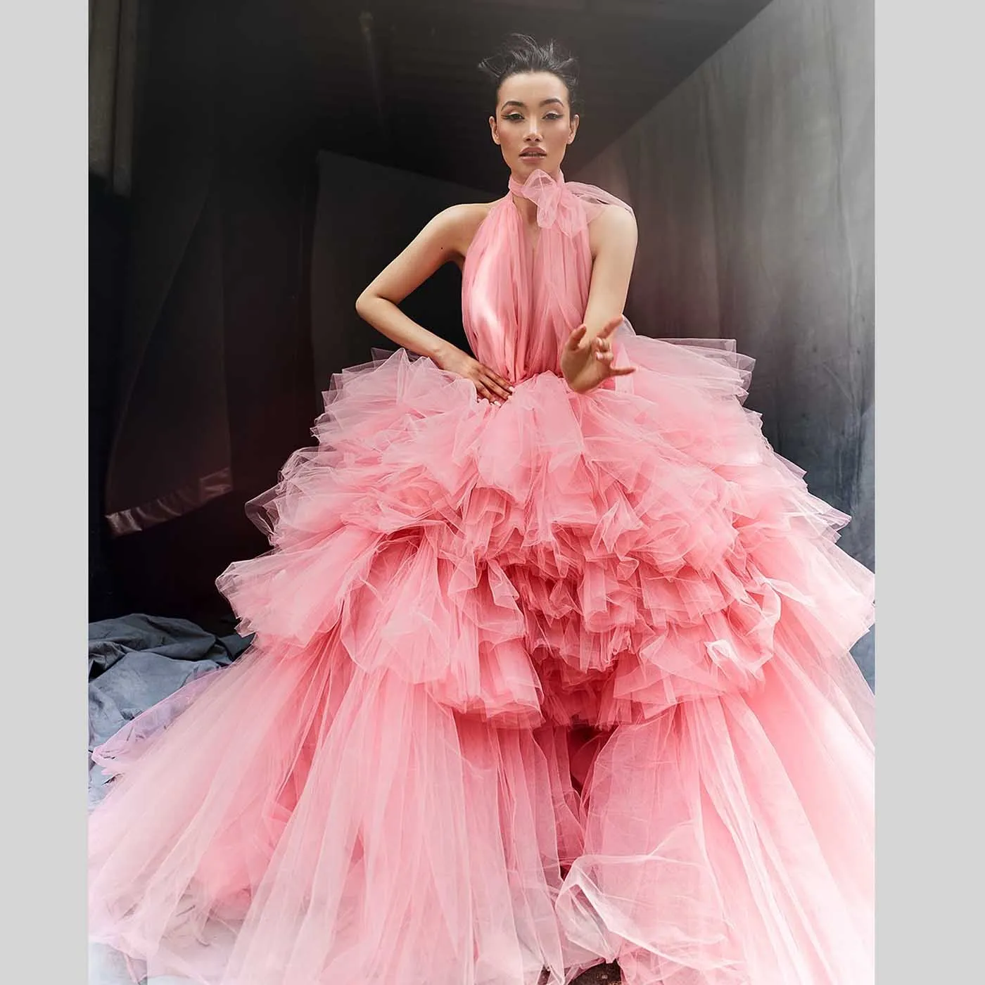 Vestido de baile romântico rosa, vestidos de festa de casamento 2025 gezudenfofo em camadas de tule, vestido de chá de panela, vestido de sessão de fotos de noiva