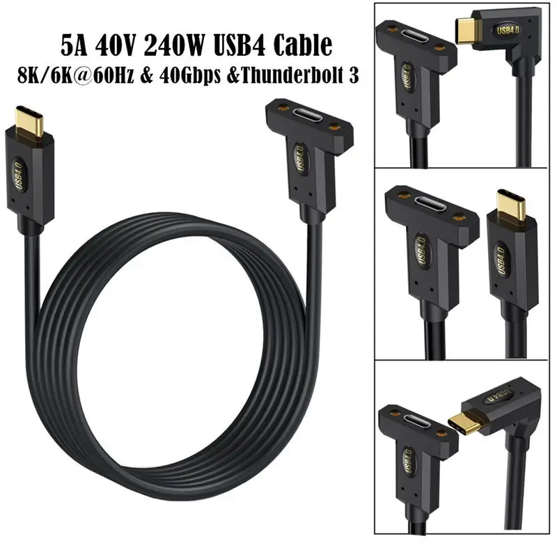 30cm 60cm 1m 2m USB4 Type-C Male to Female with Ear Screw Fixed Panel Extension Cable 8K 60HZ Thunderbolt 4 Multifunctional 240W