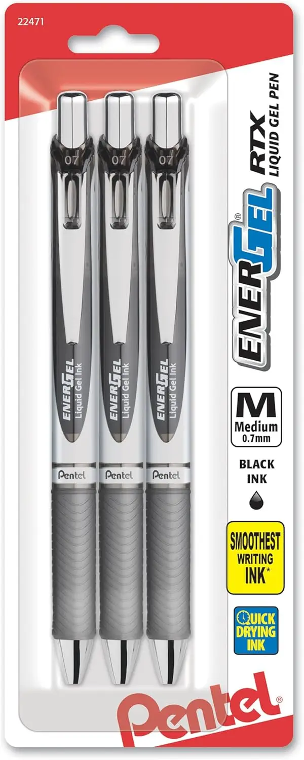 

Smooth Liquid Gel Pens, 0.7mm Medium Line, Black Ink, Pack of 3 for Writing