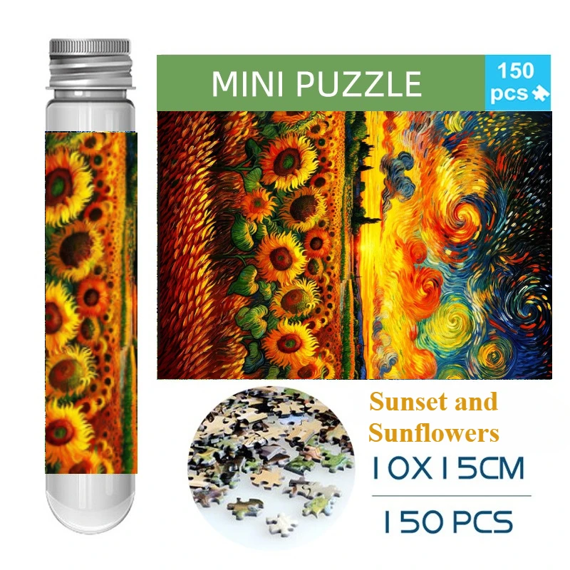 Mini Test Tube Sunset and Sunflowers Jigsaw Puzzle, Challenging game puzzle Desktop Decor Art Gift