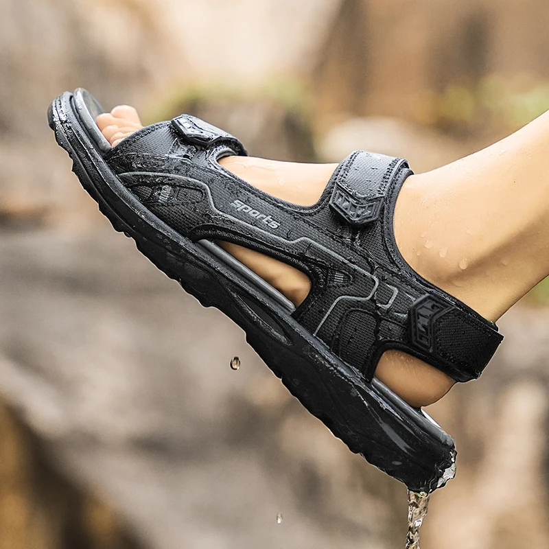 Summer Outdoor Men's Sandals Casual Anti-Slip Thick Bottom Soft Hiking Beach Flat Shoes TPR Outsole for Men Sport Running Sandal image 2