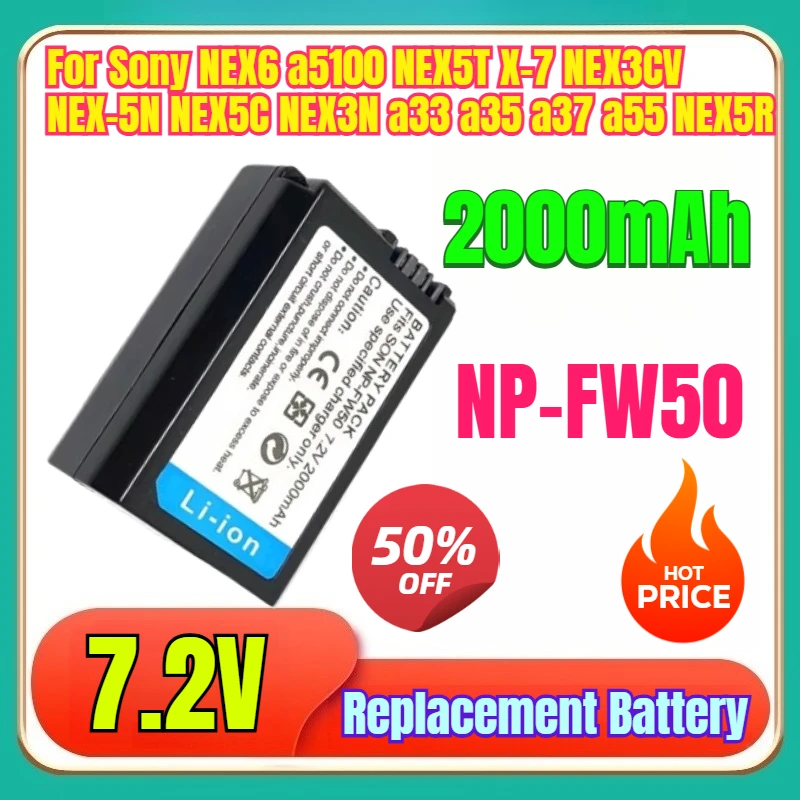 

7.2V 2000mAh NP-FW50 NP FW50 Camera Battery for Sony NEX6 a5100 NEX5T NEX5R X-7 NEX3CV NEX-5N NEX5C NEX3N a33 a35 a37 a55