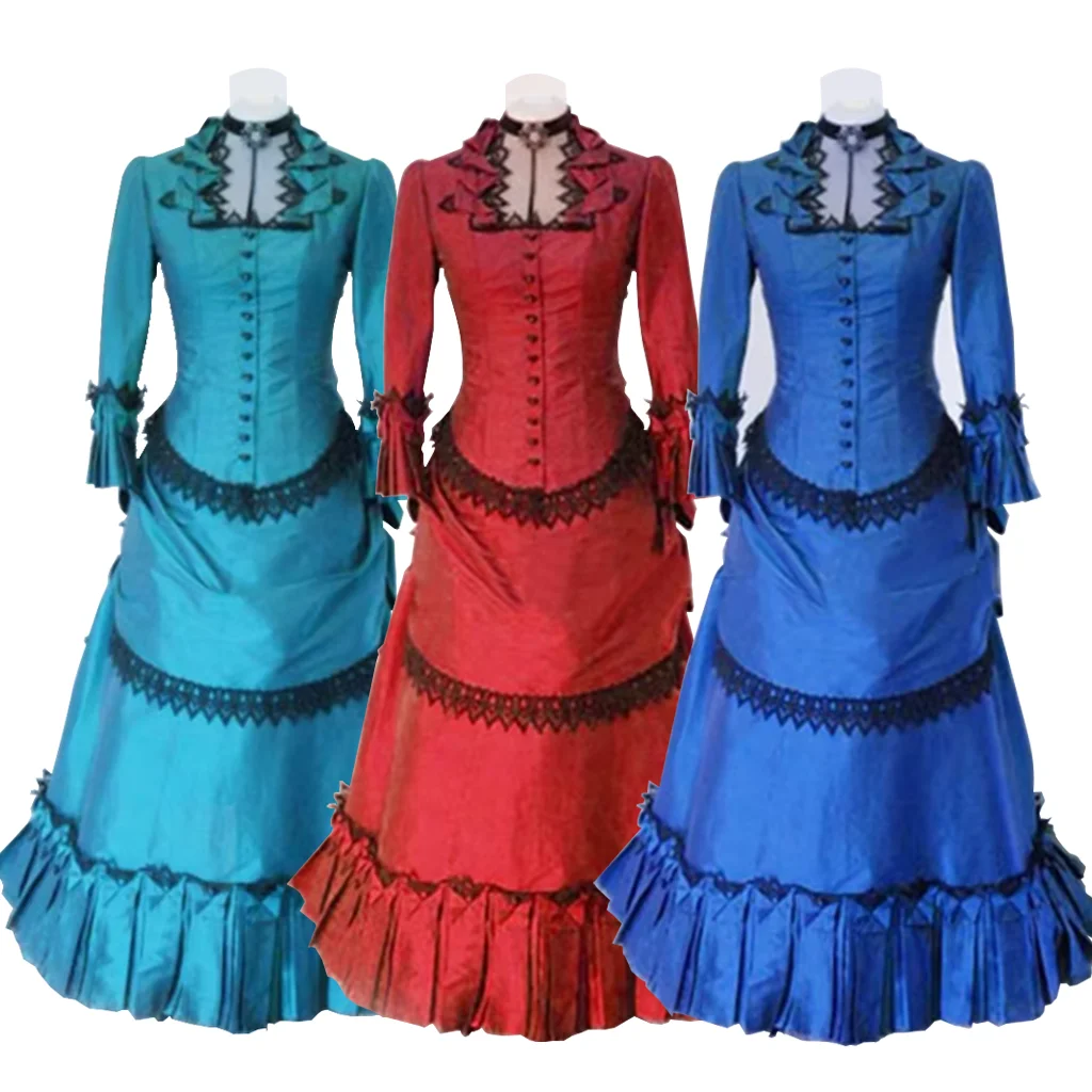 

1860s Women Vintage Gothic Victorian Bustle Dress Medieval Renaissance Party Ball Gowns Theater Clothing