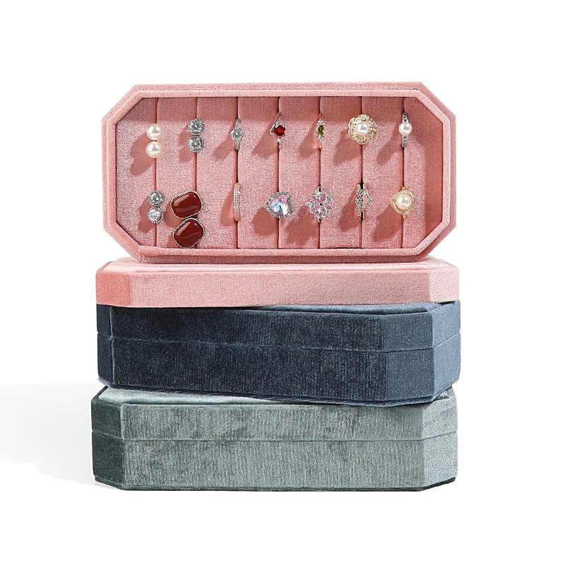 Rings Holder with Jewelry Storage Container Finger Rings Stand Rings Box Velvet for Dress Tables Cabinets Women Girls Drawer