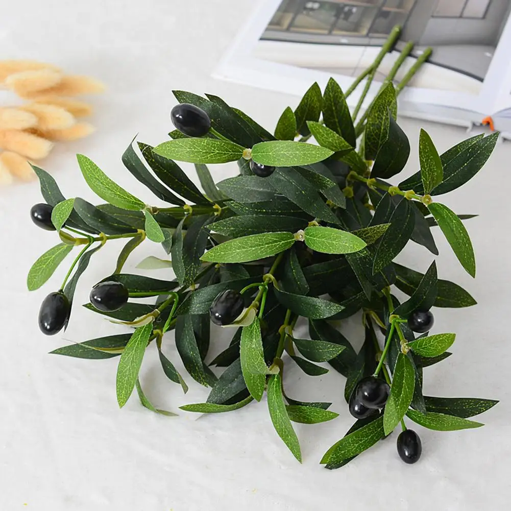 1 Branch Artificial Plant with Fake Fruit 4/6 Fork Faux Simulation Olive Branch Greenery Home Table Centerpiece Wedding Decor