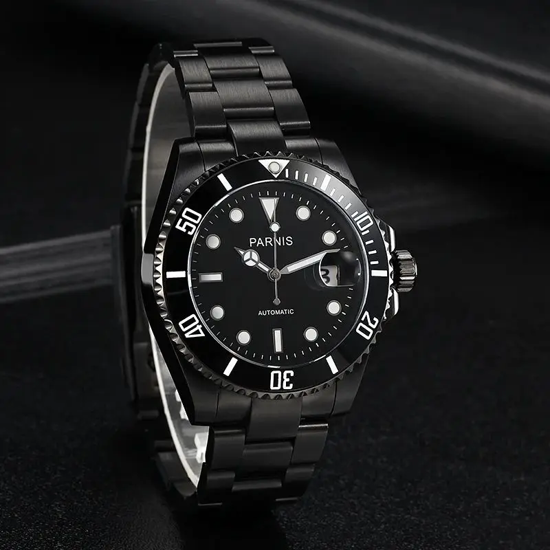 

Новые мужские автоматические механические часы Parnis 40 мм с черным корпусом, сапфировым стеклом, Miyota 8215, водонепроницаемые наручные часы для мужчин, reloj hombre