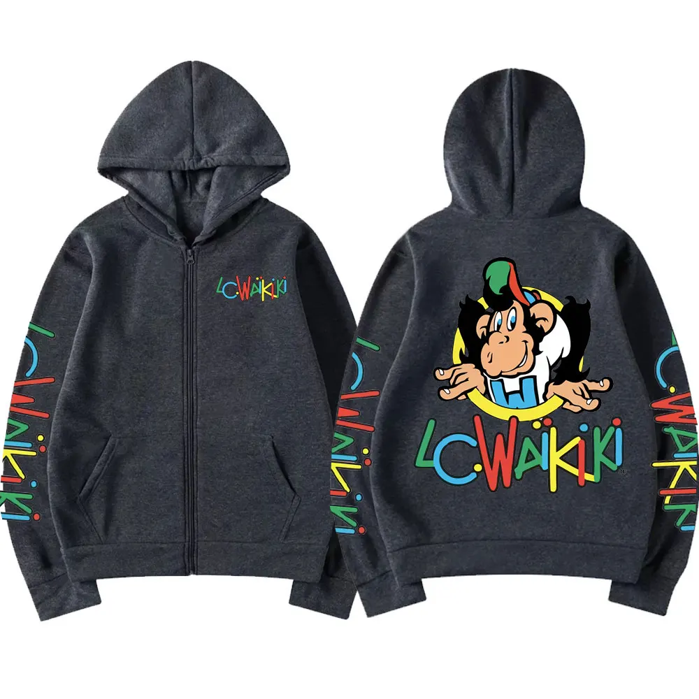 Monkey Graphic Zip Hoodie Lc Waikiki Monkey Double Sided Print