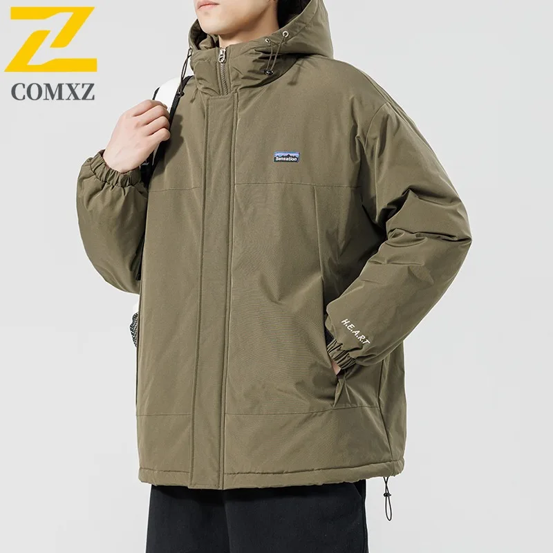 COMXZ 2025 Couple Hooded Cotton coat Hong Kong Style Autumn Winter Waterproof Down Cotton Thick Loose Casual Versatile jacket