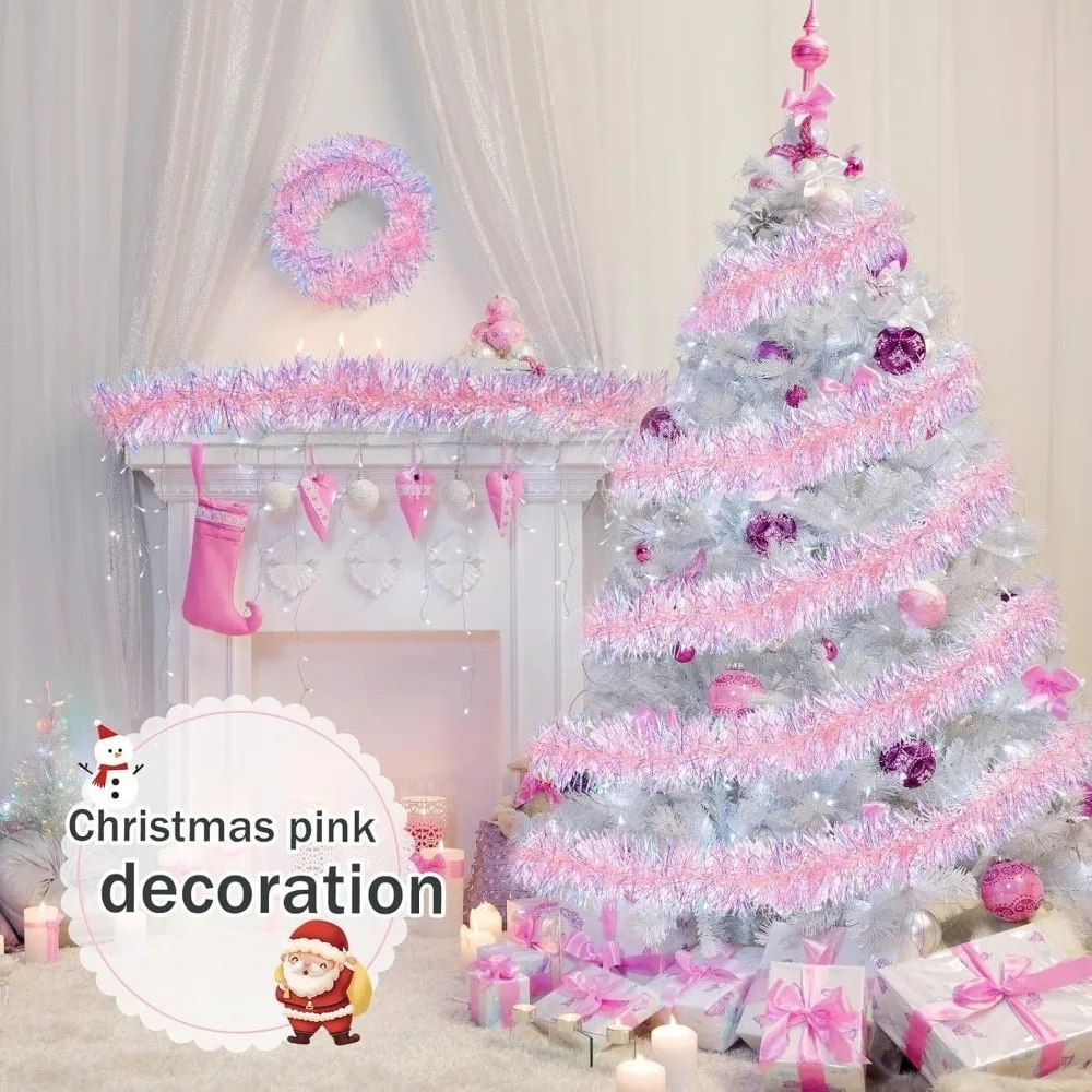 New 2M Tinsel Garland Multi Scene Sparkling Sequined Xmas Tree Ornaments DIY Accessories Pink Garland Christmas