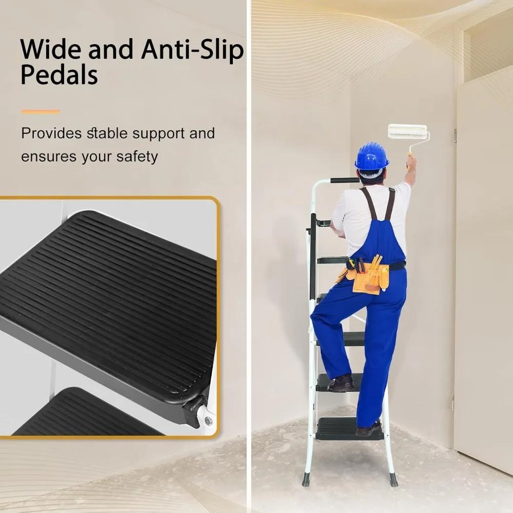 verstelbare 5-staps vouwladder met lade voor thuisgebruik - ondersteunt tot 330 lbs