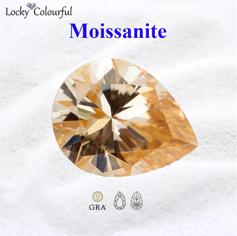 

Moissanite Natural Champagne Color Pear Shape VVS1 Charms Beads for Diy Jewelry Making Pendant Materials with GRA Certificate