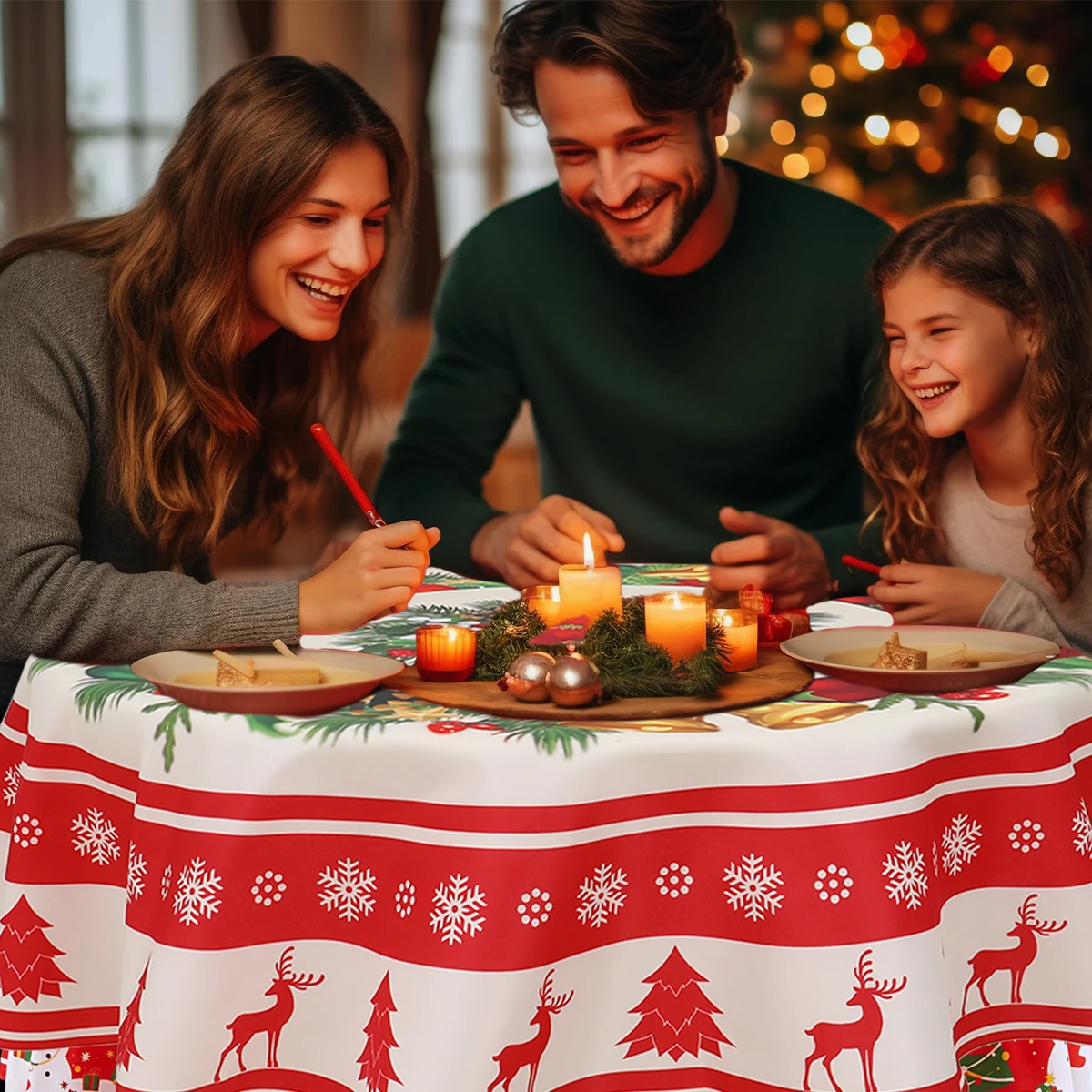 150cm natale babbo natale renna pupazzo di neve fiocchi di neve tovaglia rotonda tovaglia impermeabile resistente al PE decorazioni per feste di