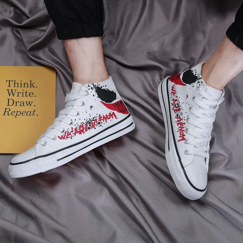 CyCanvas Shoes Venom أحذية رياضية كاجوال طالب عالية أعلى أحذية رياضية صبي فتاة امرأة رجل حذاء أبيض أسود #3