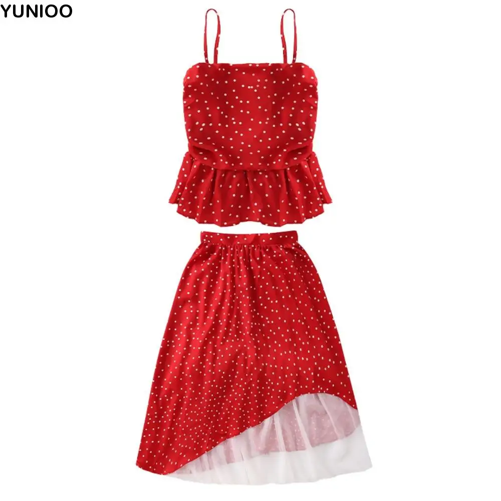 

Red Polka Dot Kids Ruffles Dot Dress Camisole Top Long Girls Suspenders Skirt Casual Ruffled Sleeveless Children Red Dress
