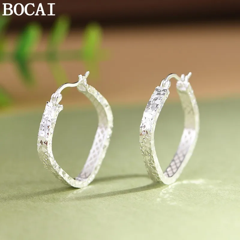 BOCAI New S925 Pure Silver Artistic Niche Broken Ice Ear Rings Ladies' Selected Gift