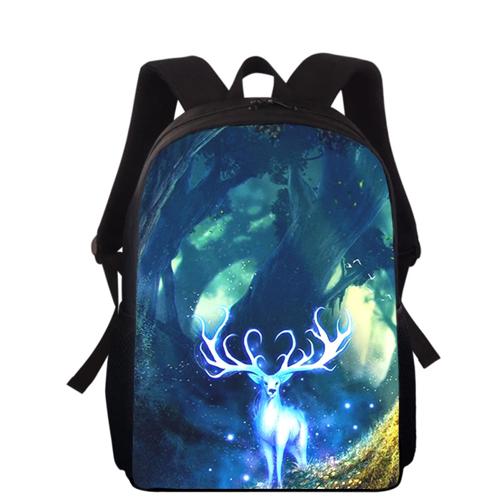 Mochila con estampado 3D de ciervo para niños y niñas, morral escolar de 15 pulgadas con estampado de animales, ideal para la escuela primaria