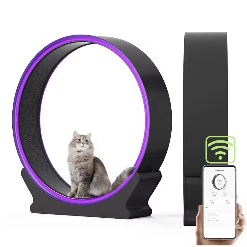 

2026 WIFI Silent Cat Exercise Wheel, Interactive Smart Electric Treadmill with App Control, Safe ABS Fitness Toy for Indoor Cats