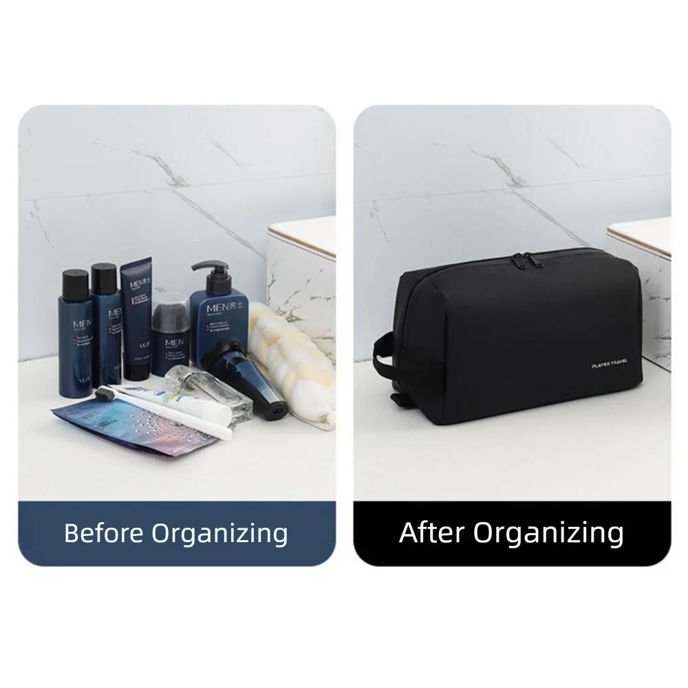 Waterproof Man Cosmetic Bag Handheld Large Capacity PU Toiletry Bag Dry and Wet Separation Lightweight Makeup Bag