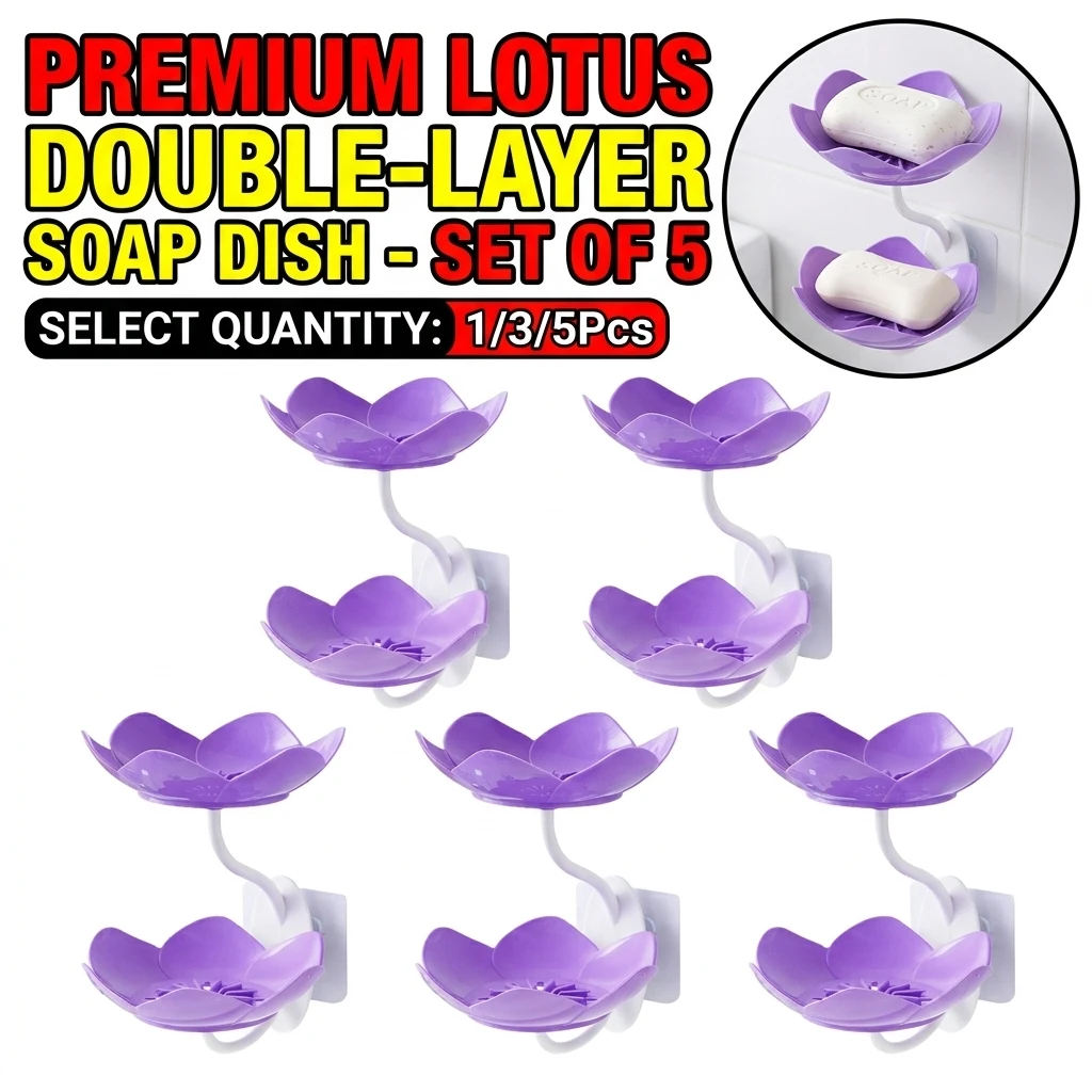 Creative Lotus Flower Soap Box 2 Tier Serving Tray Utensil Holders Suction Wall Tray Floral Soap Dish Shelf Holders Soap Holder