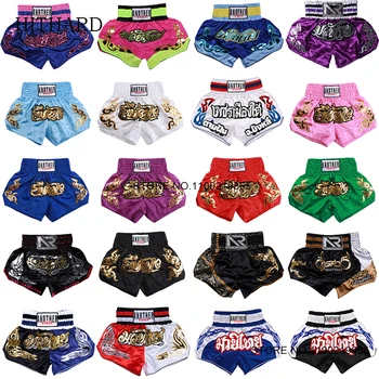 กางเกงขาสั้นมวยไทยกางเกงมวยผู้ชายผู้หญิงเด็กซาตินผ้า COMBAT ศิลปะการต่อสู้ MMA การฝึกอบรมเสื้อผ้า GYM ต่อสู้กางเกง Kickboxing