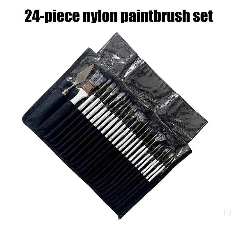 

[YU]24 Nylon Brush Set Silver Gray Rod Pen Curtain Oil Brush Gouache, Artistic Painting Brush,Cloth Bag Storage