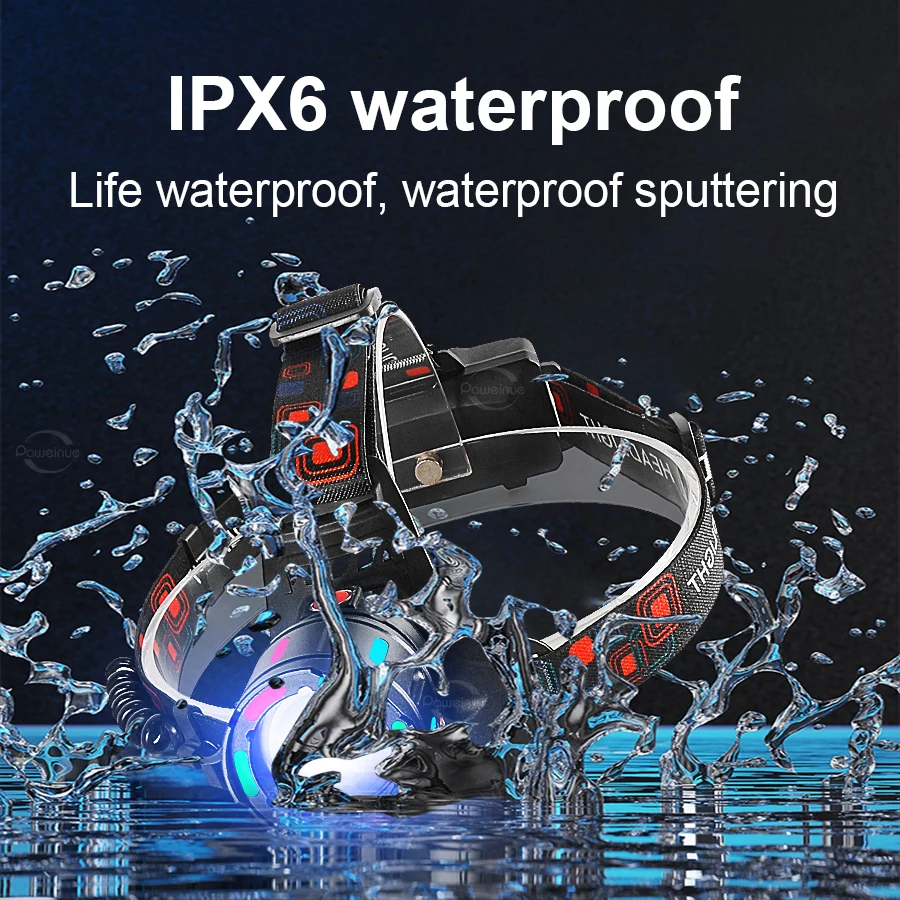 كشافات أمامية عالية الطاقة طويلة المدى 9000000LM مع بطارية 18650 تصميم مقاوم للماء 4 أوضاع للتخييم في الهواء الطلق واستكشاف الصيد