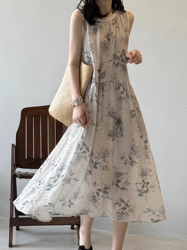 

apo Rouje Summer Floral Svel round Ne Dr Women's Tea Break Long Dr Commute Sle plus Size Ladies Skirt