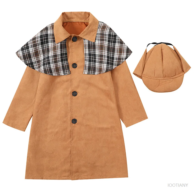Unisex Children's British Style Detective Costume Reading Day Literary Plaid Coat Cosplay Party Costume Carnival Halloween Suit