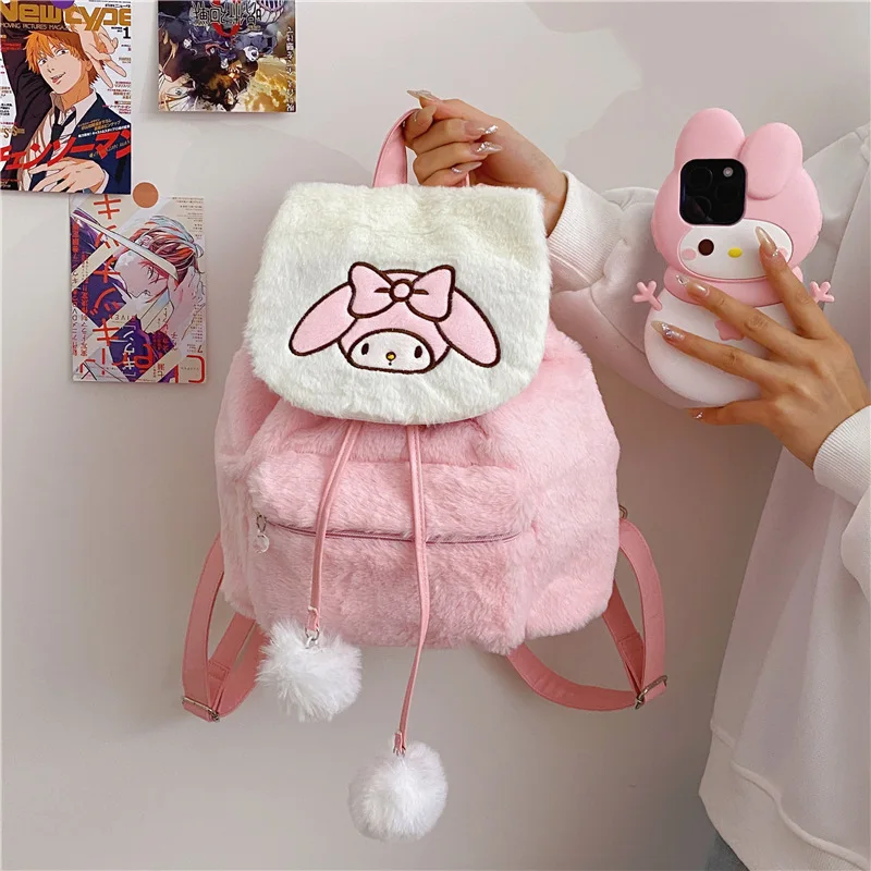 HOT Kuromi Cinnamon Dog Melody Cartoon Puppy Plush Flip Backpack Women's Casual 2024 New Large Capacity Girly Double Backpack