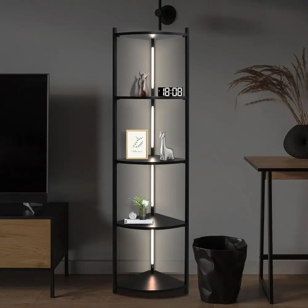 

5 Tier Corner Shelf With Led Light, 57.7"" Tall Corner Stand Shelves Modern Home Decor Display Floor Lamps, Corner Furniture