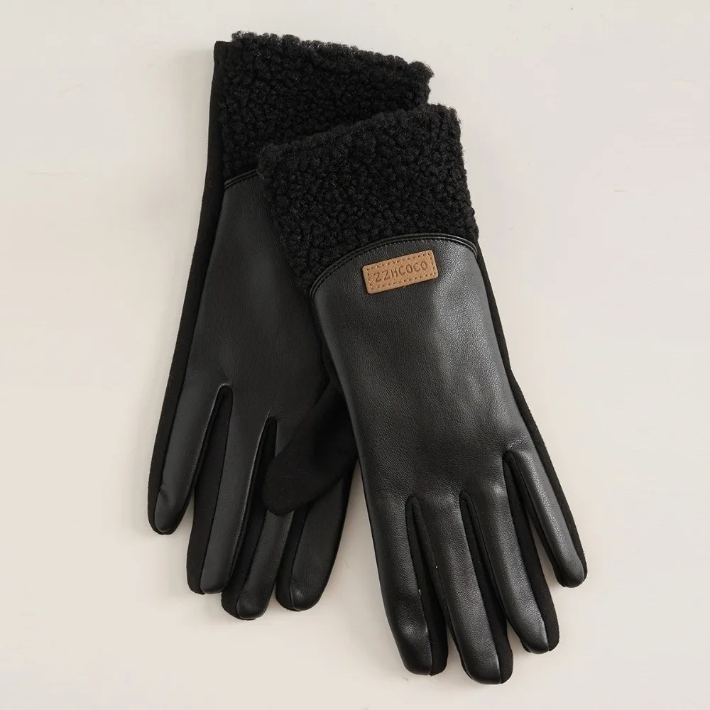 PU Leather Winter Gloves Warm Touchable Screen Driving Mittens Windproof Coldproof Full Finger Gloves for Outdoor Cycling Skiing