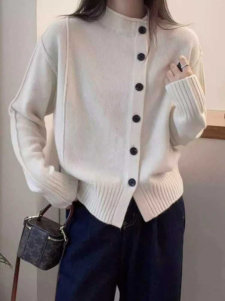 Ele Camere ニットカーディガン レディース ソフト ロングスリーブ 冬 ファッショナブル 多用途 ボタンアップ セーター ストレートカット スリ