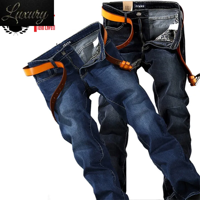 

Plus Size big 40 42 44 46 48 Men Jean Straight Fit Brand Stretch Denim Pants 2023 Fashion Blue Black Jeans Trouser Male