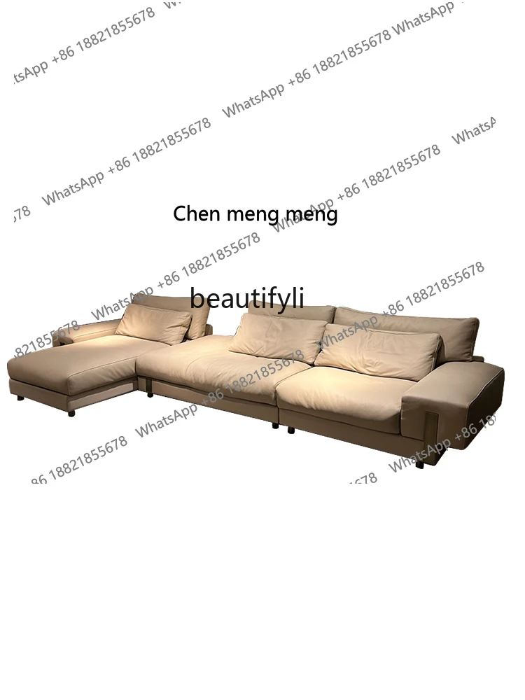 Leather Sofa First Layer Cowhide down Concubine Straight Row Sofa Combination Italian Minimalist  Type Designer Model