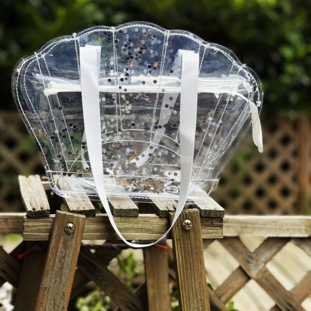 Simple PVC Sequin Beach Bag Large Capacity Cosmetic Bag Shell Shape Handbag Seaside Beach Organizer Swimming Storage Bag Outdoor