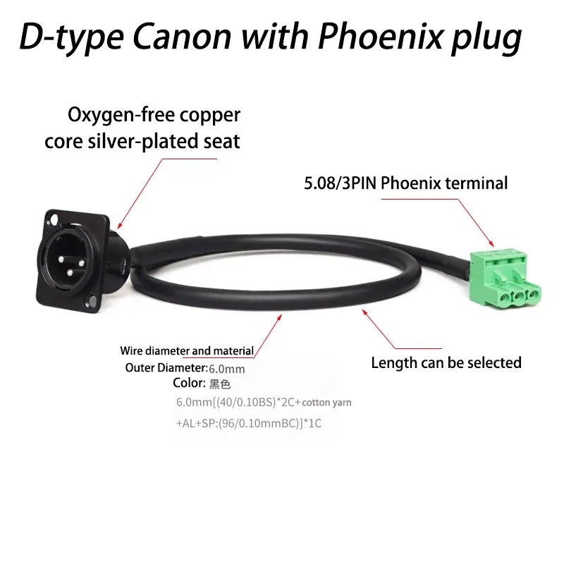 D-type XLR to 5.08/3-pin Phoenix Plug Adapter Cable for Audio Processor Disassembly Module PCB to XLR Male/Female Connector Wire